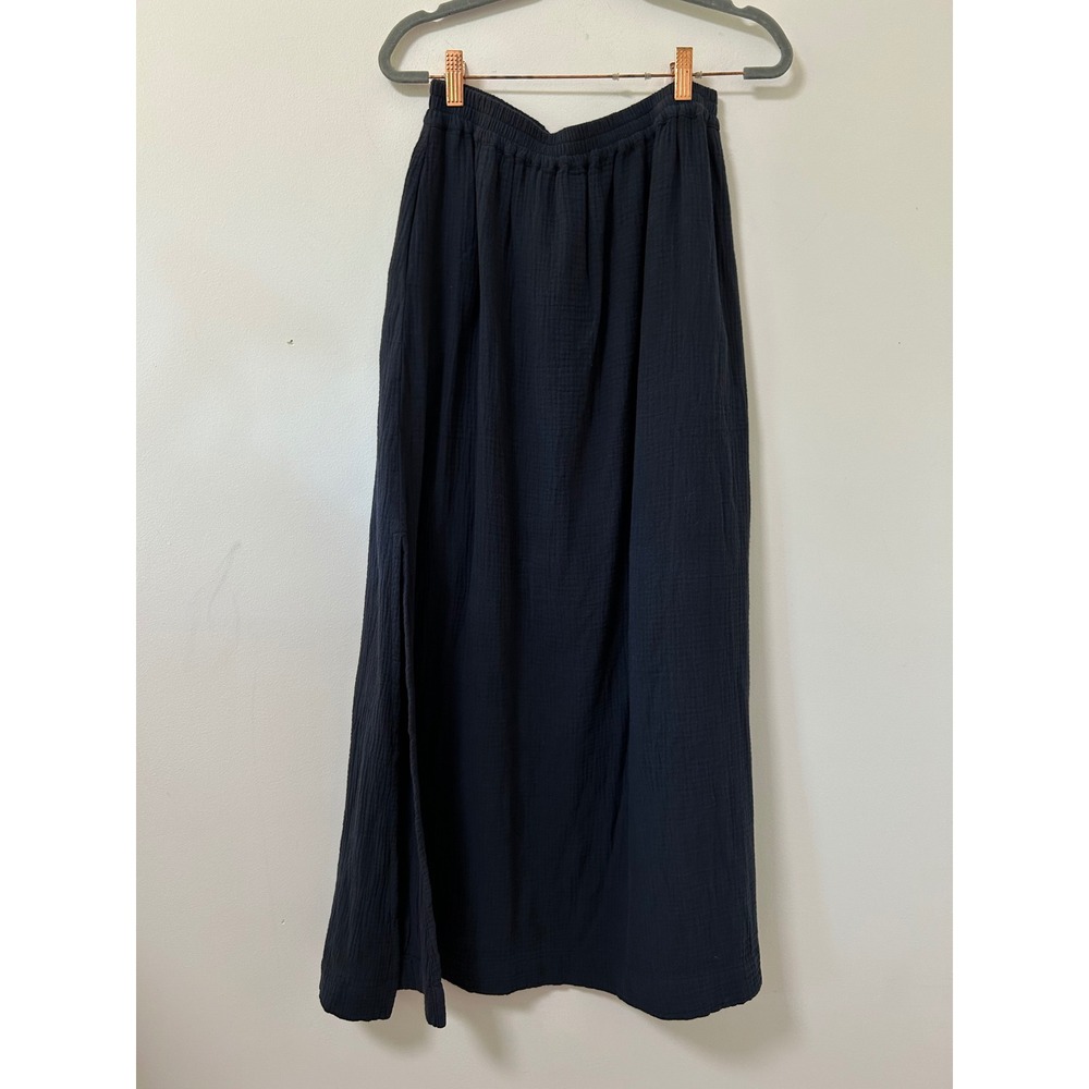 Beaumont Organic Double Gauze Maxi Skirt Womens S Navy Blue Lagenlook Slit